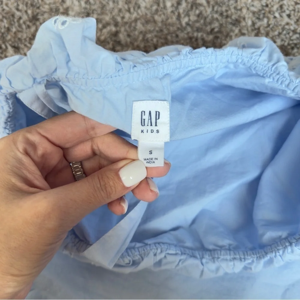 GAP Light Blue Eyelet Ruffle Blouse Kids Asymmetrical Eyelet Top Small